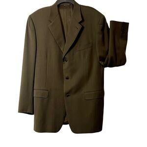 Canali Proposta Suit Jacket Mens 46L Army Green Wool Single Breasted EU 56L